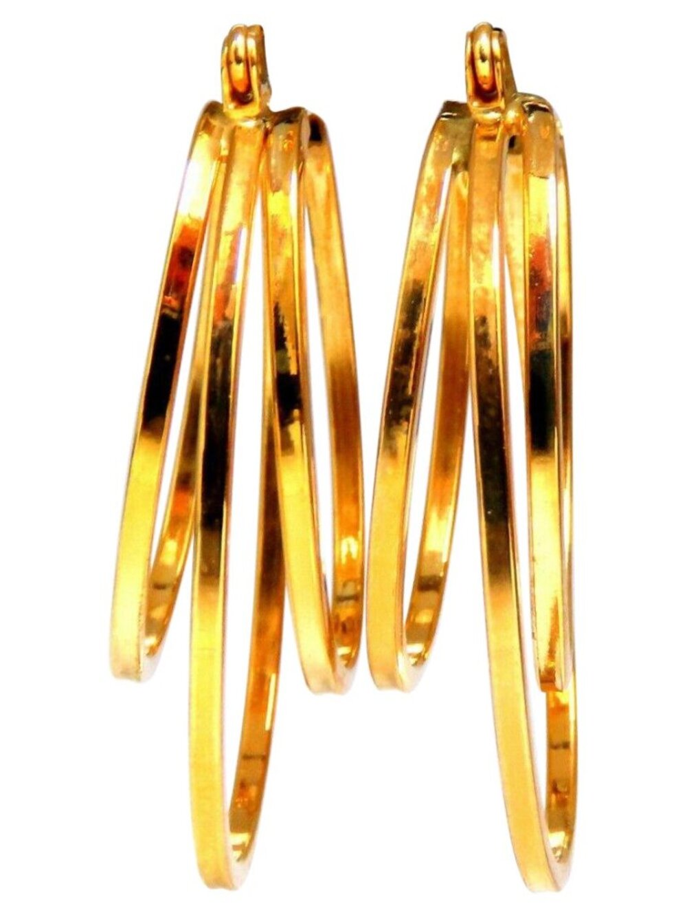 14Kt Gold Hoop Earrings Elongated Three Tier*